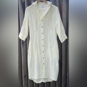 American Colors Crinkle Cotton Tunic Dress Cover all w/hood Size S Cream…